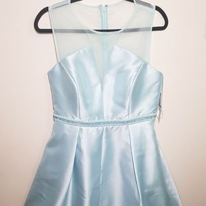 Nicole Miller aqua satin gown